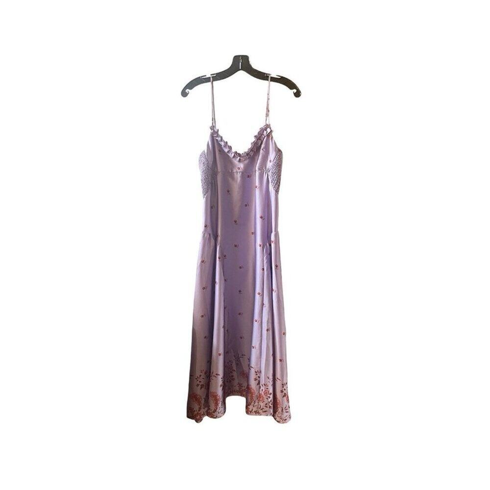 Free People Intimately On My Own Printed Dress Purple Satin Floral Maxi Medium - Picture 6 of 11